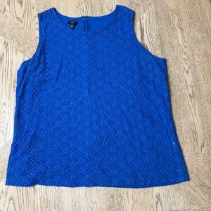 Talbots‎ Woman Petites Women's 2XP Blue Lace Tank Top Sleeveless Blouse